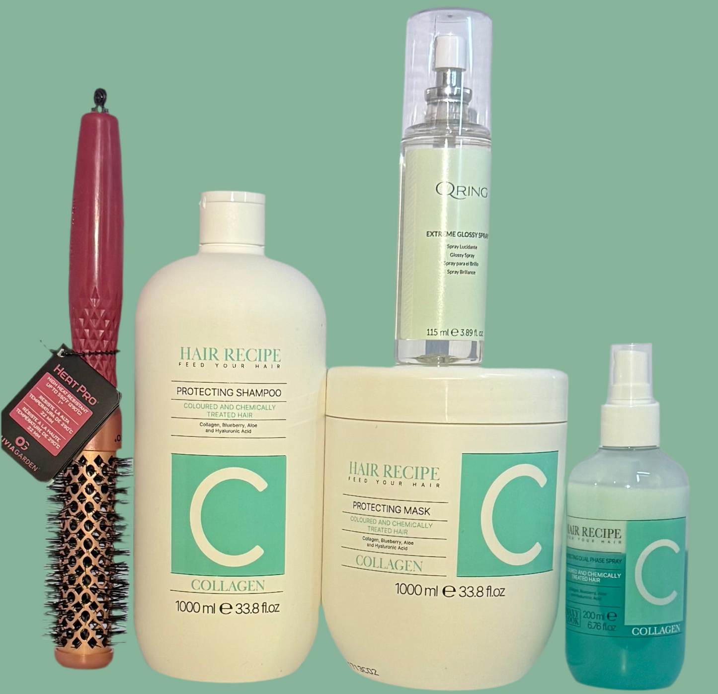 Set Maxy Look Protecting Shampo,Mask,Dual Phase & Ext Gloss Spray + Free OG Brus