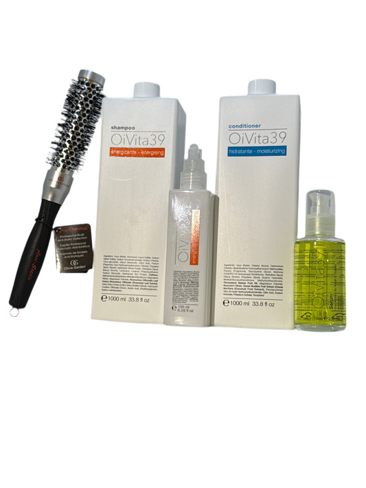Oivita 39 Set 4-Pz 1-Champú Energy 1000ml 1-Acondicionador Hidratante 1-Loción Spray 195ml 1-Suero Aceite de Argán y Aceite de Jojoba 100ml<free og brush t25 plastic bat></free>