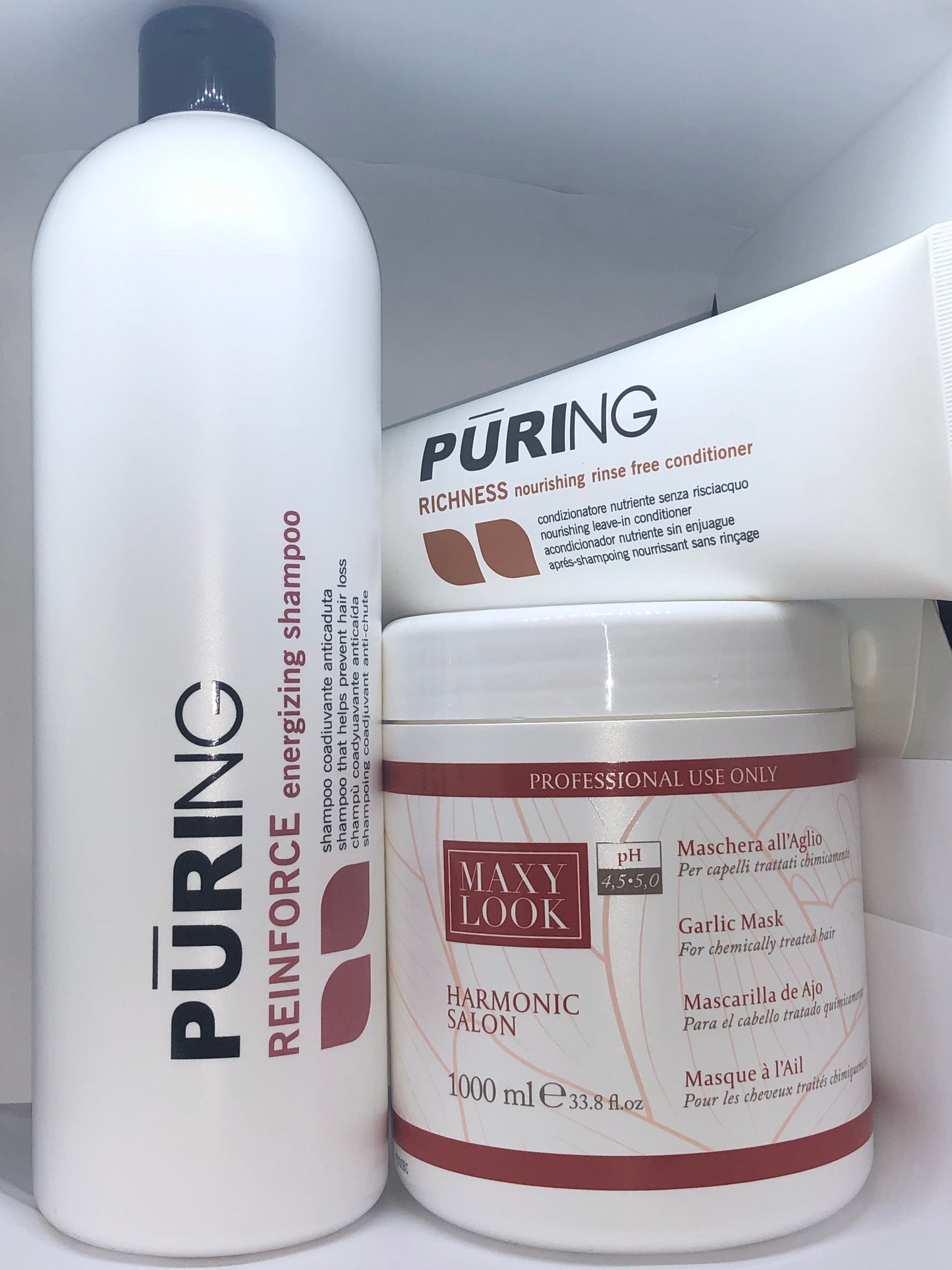 Maxima Duo 1-Shampoo Reinforce 1000 ml 1-Maxy Look Garlic Mask 1000 ml (1-Free Pur Richness Leave-In 250ml )