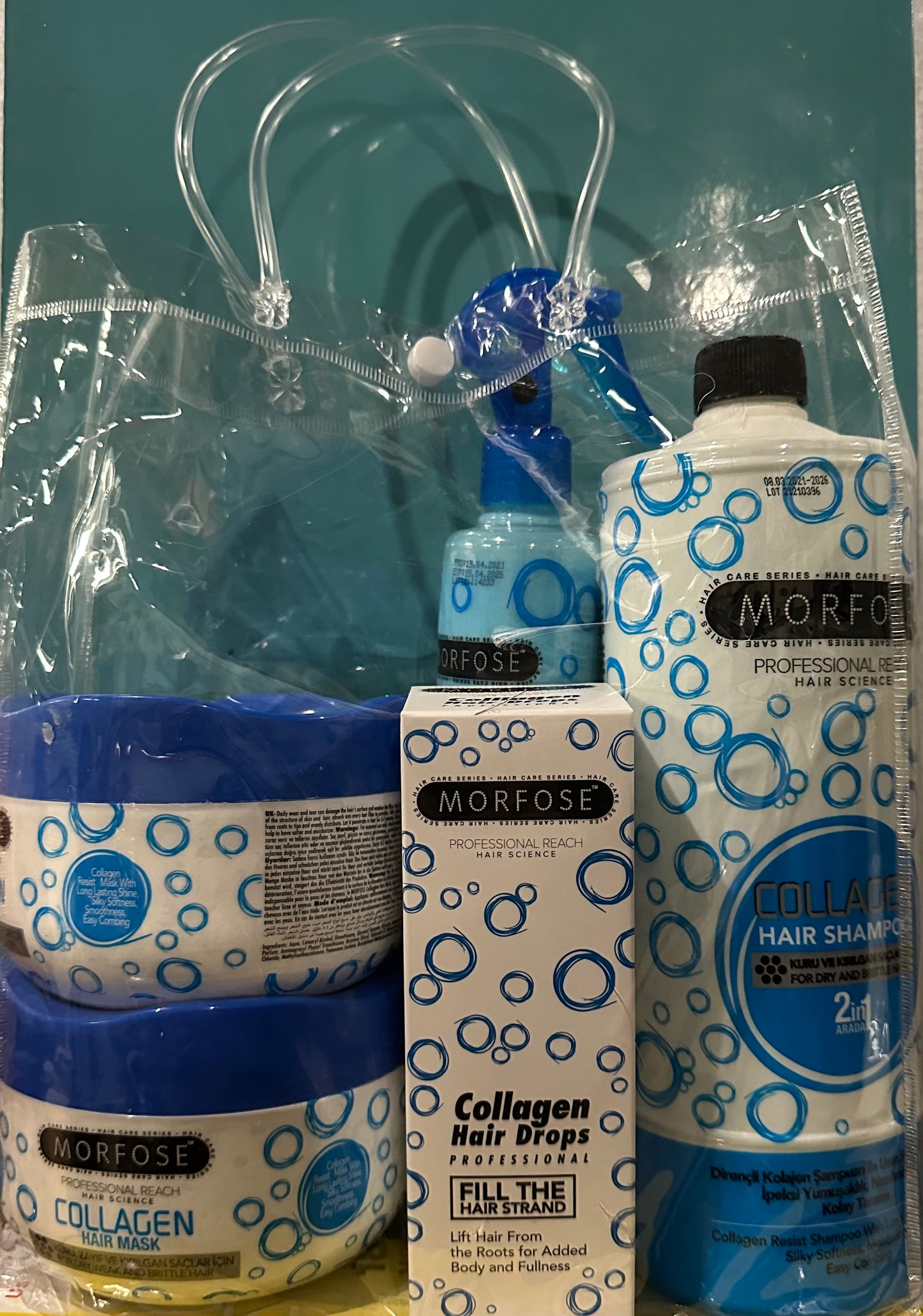 Morfose Set 1-Sh Collagen 1000ml 2-Mask Collagen 500ml 1-Drops Collagen 100ml 1-Two phase Leave-ln 400ml