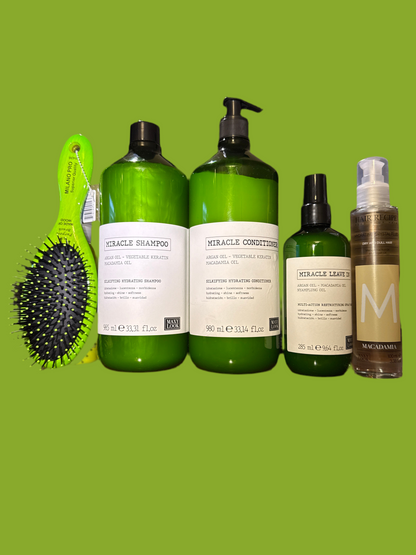 Set 4pz ML 1-Sh Miracle 1000ml 1-Cond 1000ml,1-Leave-In 285ml & 1-Hyd Serum100ml + Free Brush 👀