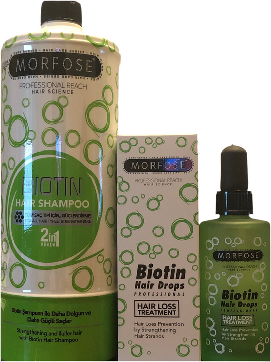 Morfose Duo Biotin Shampoo 1000ml And Hair Drops Treatment 100ml