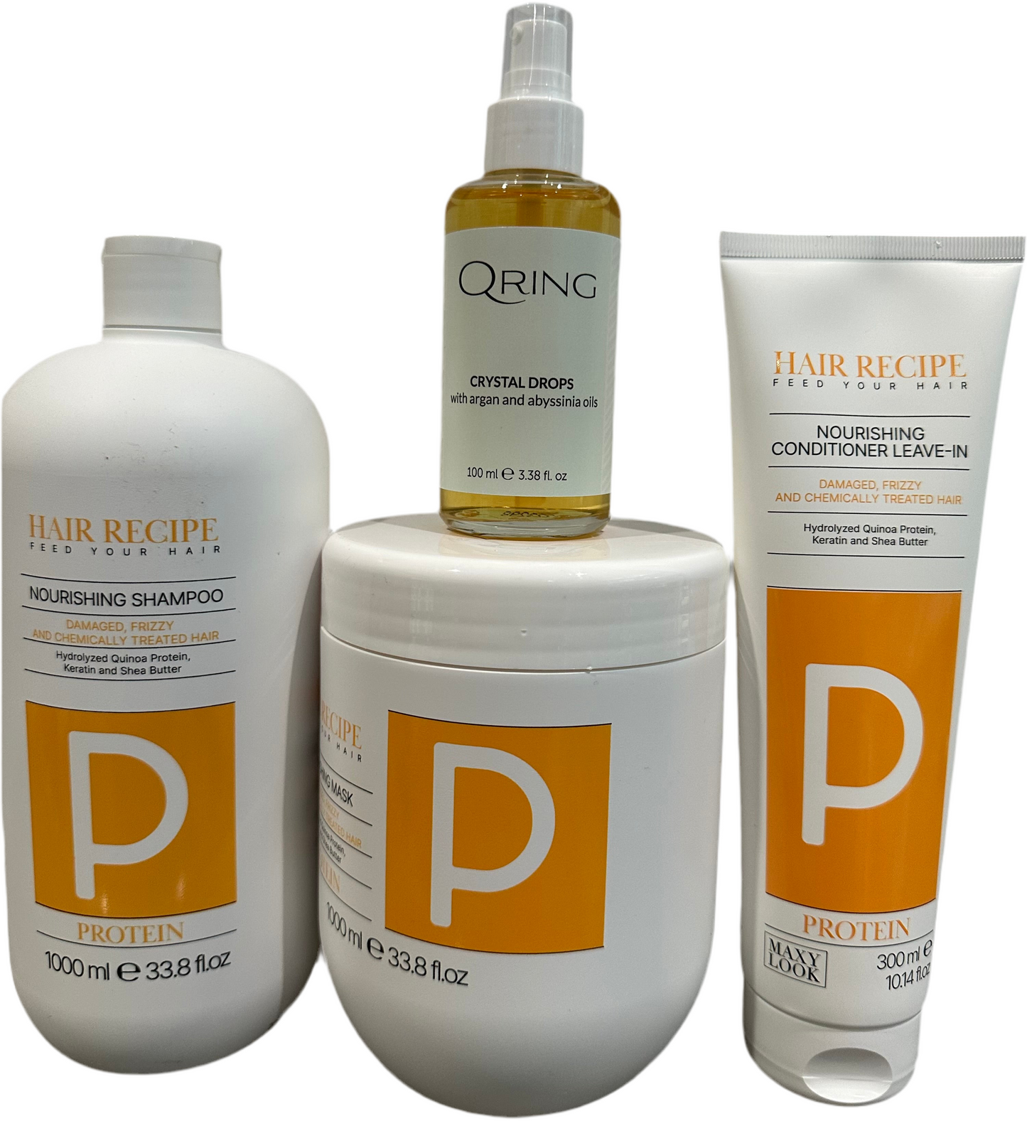 Maxy Look Set Protein Nourishing Shampoo,MAsk,Nour conditioner leave-In and Crystal Drops !