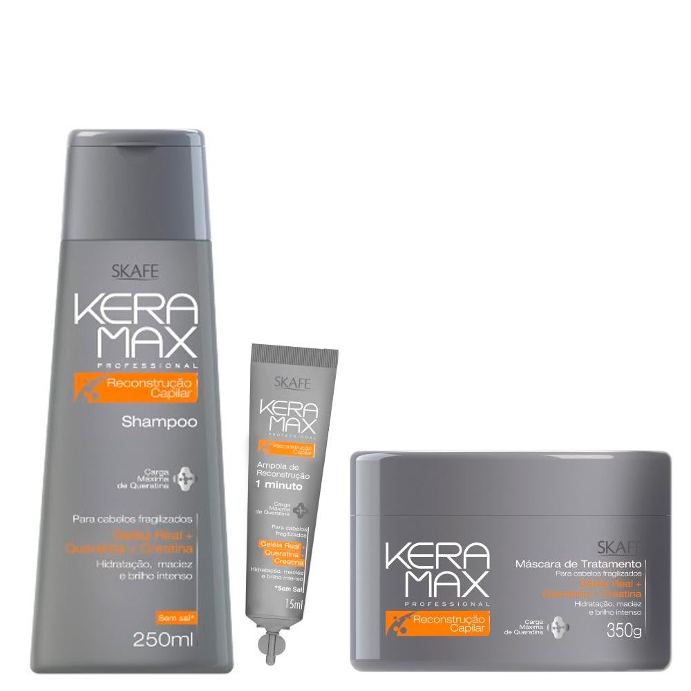 Skafe Keramax Reconstrução 1 Minuto Kit - Shampoo + Máscara + Ampola Grátis