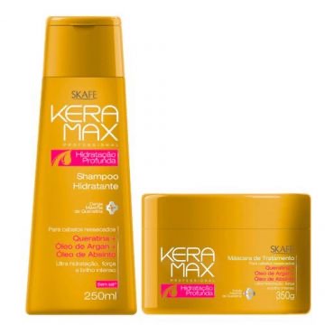 kit contém: 1 Shampoo Hidratação Profunda - 250ml 1 Máscara de Tratamento - 350g A linha Keramax Hidratação Profunda repõe os minerais e as ..
