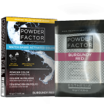 POWDER FACTOR THE POWDER COLOR THAT IS ACTIVATED ONLY BY WATER ( BURGUNDY RED )