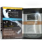 POWDER FACTOR THE POWDER COLOR THAT IS ACTIVATED ONLY BY WATER (CHOCOLATE )